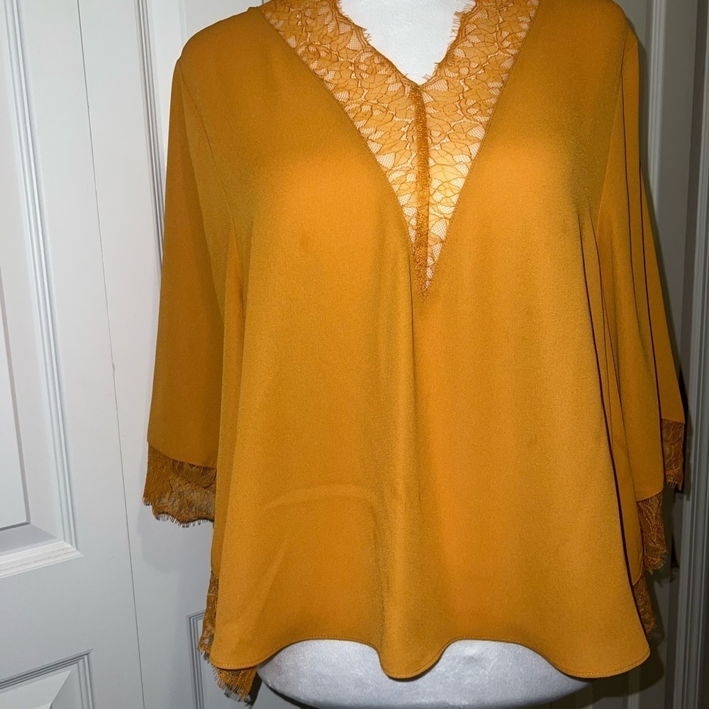 Express Mustard Lace Accent Blouse